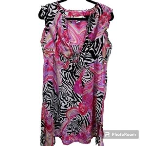 Pineapple Cove XL Midi Kimono Coverup Zebra Print Hot Pink